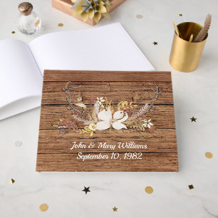 Deer Antler Bridal Bouquet On Wood Guest Book
