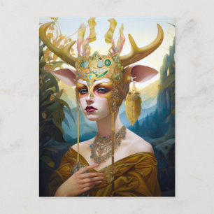 Deer Antler Crown Mask Fantasy Art Postcard