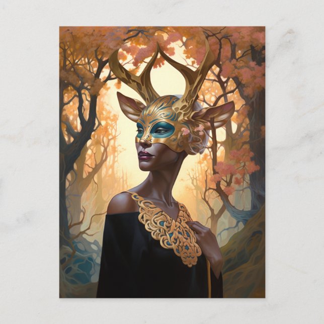 Deer Antler Crown Mask Fantasy Art Postcard (Front)