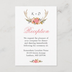 Deer Antler Floral Wedding Reception Direction Enclosure Card