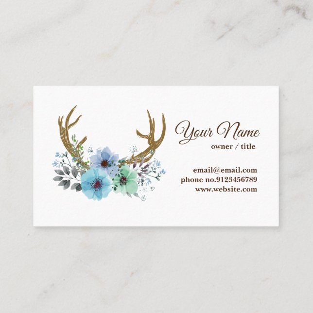 deer antler, flowers business card (Back)