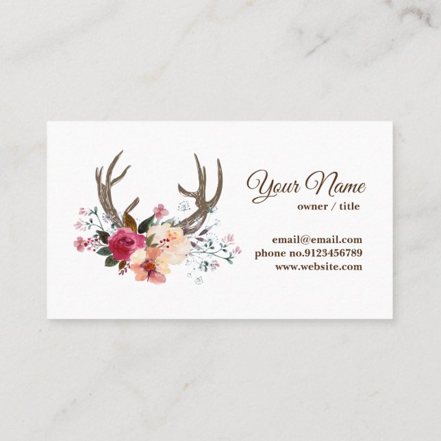 deer antler, flowers business card (Back)