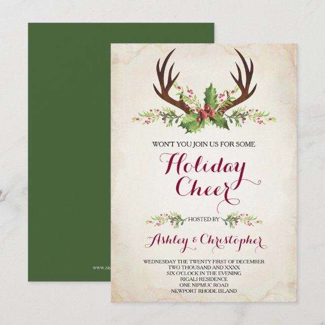 Deer Antler Party Invite - Christmas (Front/Back)