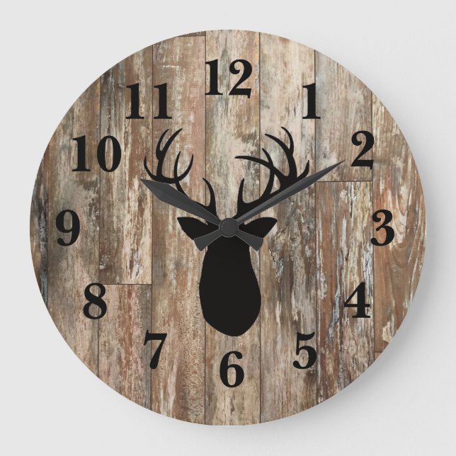 Deer Antler Rustic Wood Decor Large Clock (Front)