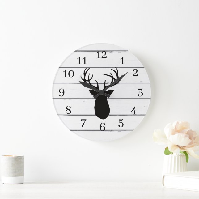 Deer Antler Rustic Wood Decor Large Large Clock (Home)
