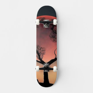 Deer Antler Silhouette Sunset Skateboard