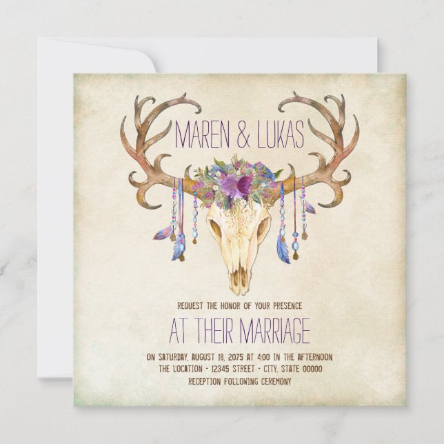 Deer Antler Southwestern Wedding Invitation (Front)