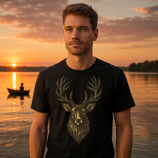 Deer Antlers 18 Point Buck Woodcut Style T-Shirt (Creator Uploaded)