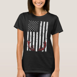 Deer Antlers American Flag Usa Hunting Fishing T-Shirt