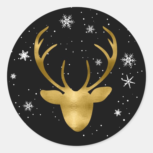 Deer Antlers and Snowflakes V2 Gold ID861 Classic Round Sticker (Front)