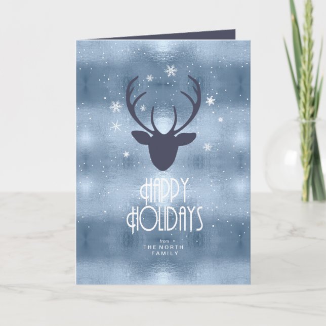 Deer Antlers Arrows Christmas Blue ID861  Holiday Card (Front)
