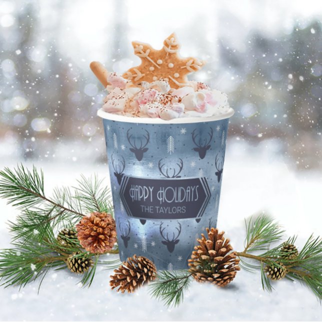 Deer Antlers Arrows Christmas Pattern Blue ID861 Paper Cups (Creator Uploaded)