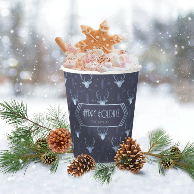 Deer Antlers Arrows Christmas Pattern Blue ID861 Paper Cups (Creator Uploaded)