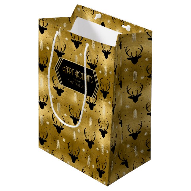 Deer Antlers Arrows Christmas Pattern Gold ID861 Medium Gift Bag (Front Angled)