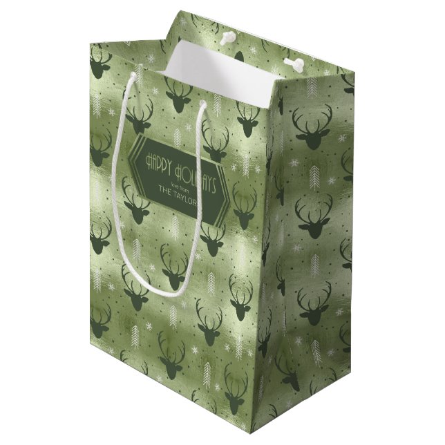 Deer Antlers Arrows Christmas Pattern Green ID861 Medium Gift Bag (Front Angled)
