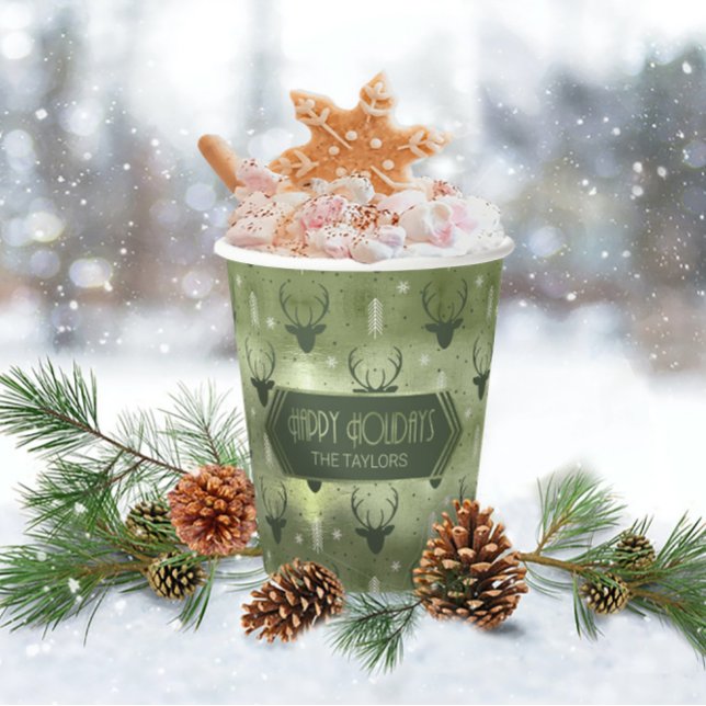 Deer Antlers Arrows Christmas  Pattern Green ID861 Paper Cups (Creator Uploaded)