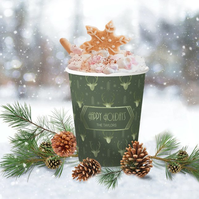 Deer Antlers Arrows Christmas Pattern Green ID861 Paper Cups (Creator Uploaded)