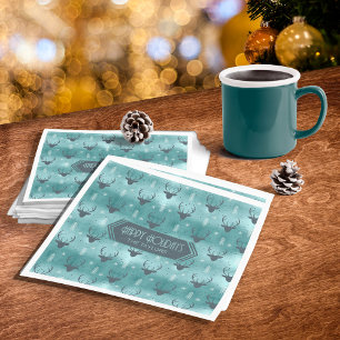 Deer Antlers Arrows Christmas Pattern Teal ID861 Napkin