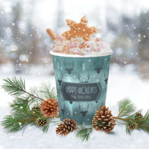 Deer Antlers Arrows Christmas Pattern Teal ID861 Paper Cups