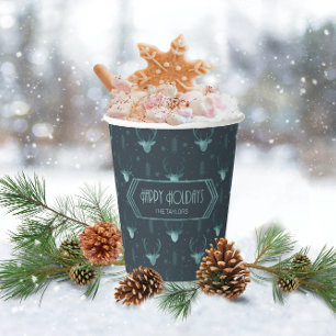Deer Antlers Arrows Christmas Pattern Teal ID861 Paper Cups