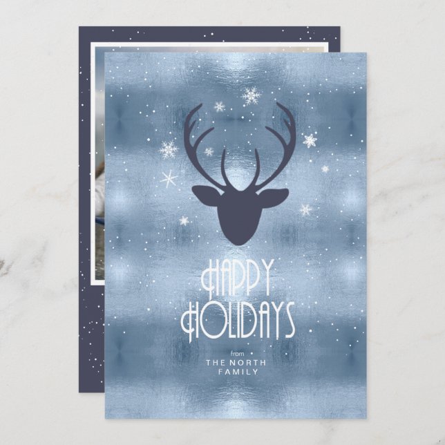 Deer Antlers Arrows Christmas Photo Blue ID861 Announcement (Front/Back)