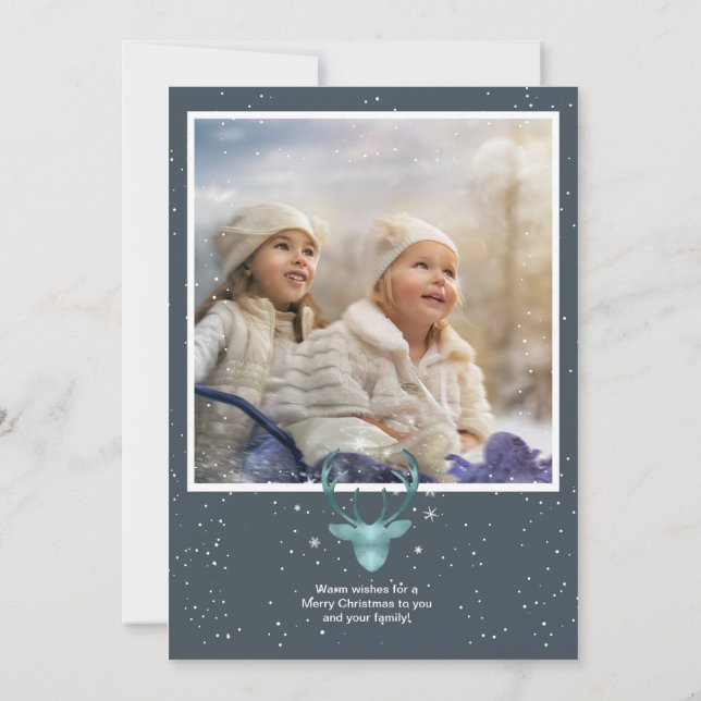 Deer Antlers Arrows Christmas Photo Teal ID861 Announcement (Back)