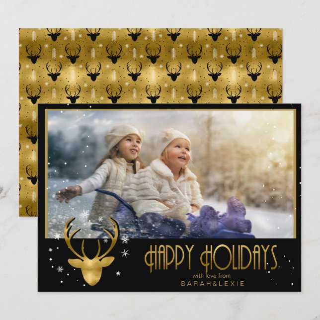 Deer Antlers Arrows Christmas Photo V2 Gold ID861 Invitation (Front/Back)