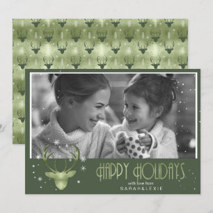 Deer Antlers Arrows Christmas Photo V2 Green ID861 Invitation
