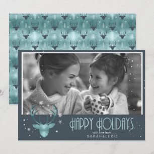 Deer Antlers Arrows Christmas Photo V2 Teal ID861 Invitation