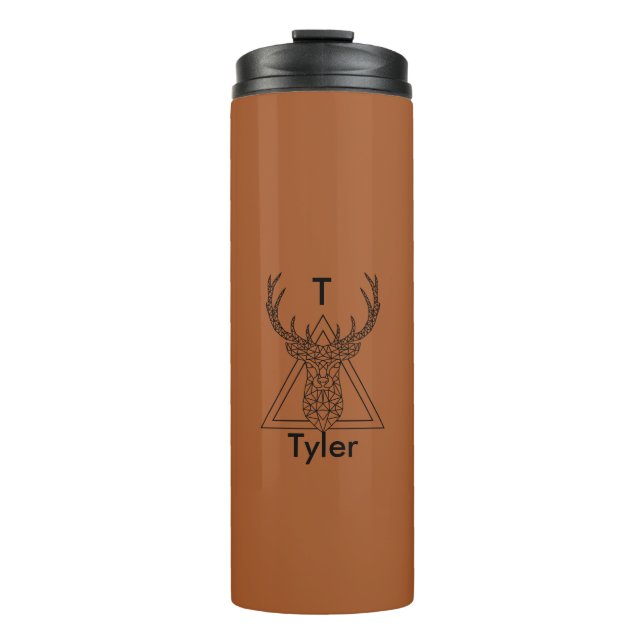 Deer Antlers Burnt Orange Monogram Custom  Thermal Tumbler (Front)