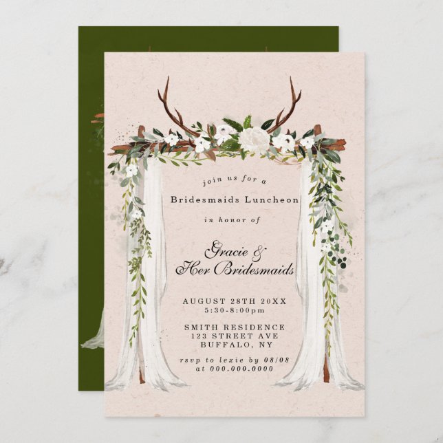 Deer Antlers Canopy Bridesmaids Luncheon Invites (Front/Back)