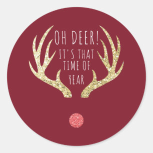 Deer Antlers Christmas Holiday Party Classic Round Sticker