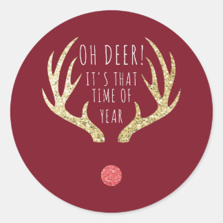Deer Antlers Christmas Holiday Party Classic Round Sticker