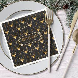 Deer Antlers Christmas Pattern Gold ID861 Napkin