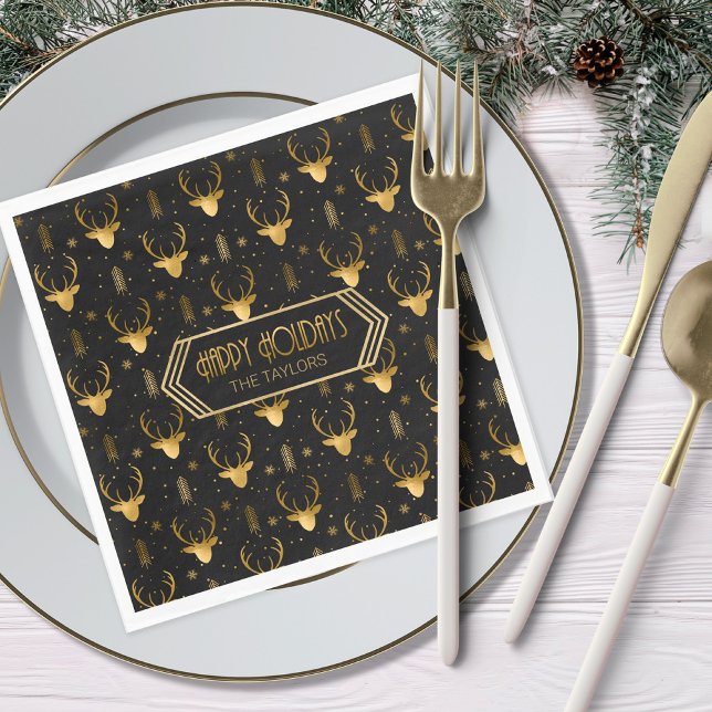 Deer Antlers Christmas Pattern Gold ID861  Napkin (Creator Uploaded)