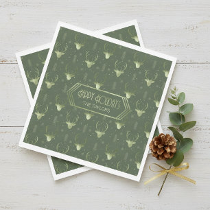 Deer Antlers Christmas Pattern Green ID861 Napkin