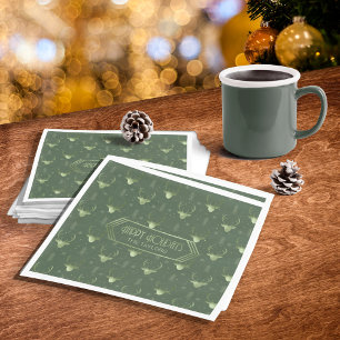 Deer Antlers Christmas Pattern Green ID861 Napkin