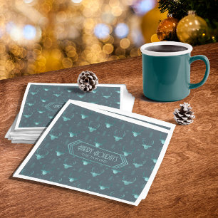 Deer Antlers Christmas Pattern Teal ID861 Napkin