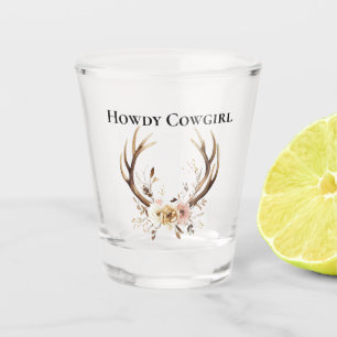 Deer Antlers Cowgirl Pink Floral Shot Glass