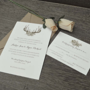 Deer Antlers Elegant Woodland Wedding Invitation