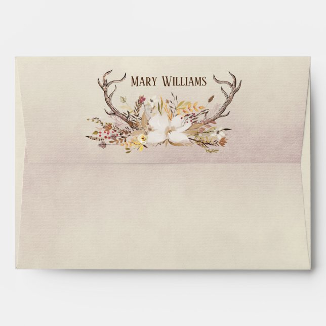 Deer Antlers in flower bouquet Envelope (Back (Top Flap))