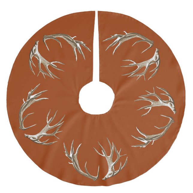 Deer Antlers Rust Orange Christmas Tree Skirt (Front)