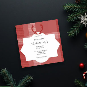 Deer Antlers Rustic Red Tartan Invitation