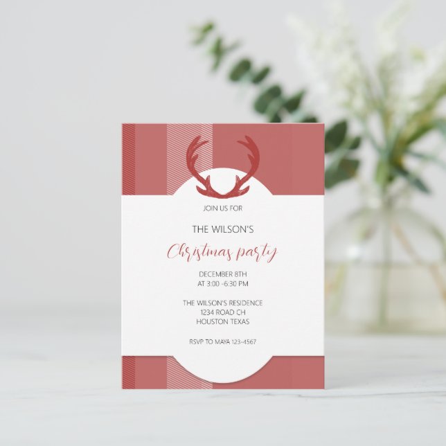 Deer Antlers Rustic Red Tartan Postcard (Standing Front)