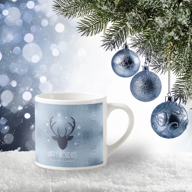 Deer Antlers Silhouette & Snowflakes Blue ID861 Espresso Cup (Creator Uploaded)