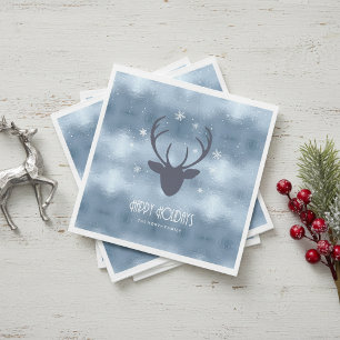 Deer Antlers Silhouette & Snowflakes Blue ID861 Napkin