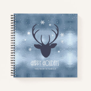 Deer Antlers Silhouette & Snowflakes Blue ID861 Notebook