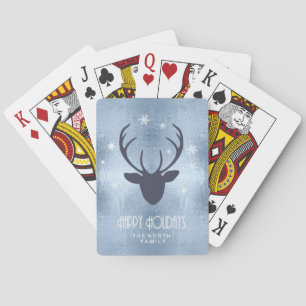 Deer Antlers Silhouette & Snowflakes Blue ID861 Playing Cards