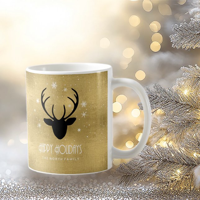 Deer Antlers Silhouette & Snowflakes Gold ID861 Coffee Mug (Creator Uploaded)