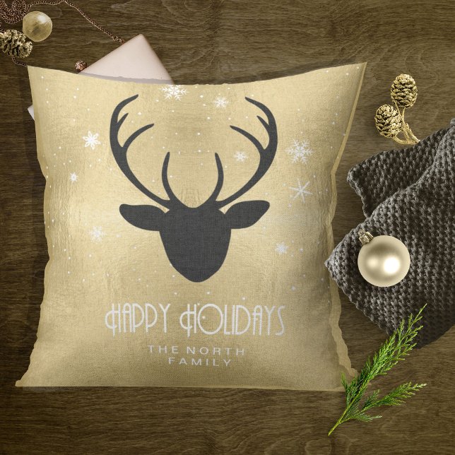 Deer Antlers Silhouette & Snowflakes Gold ID861 Cushion (Creator Uploaded)